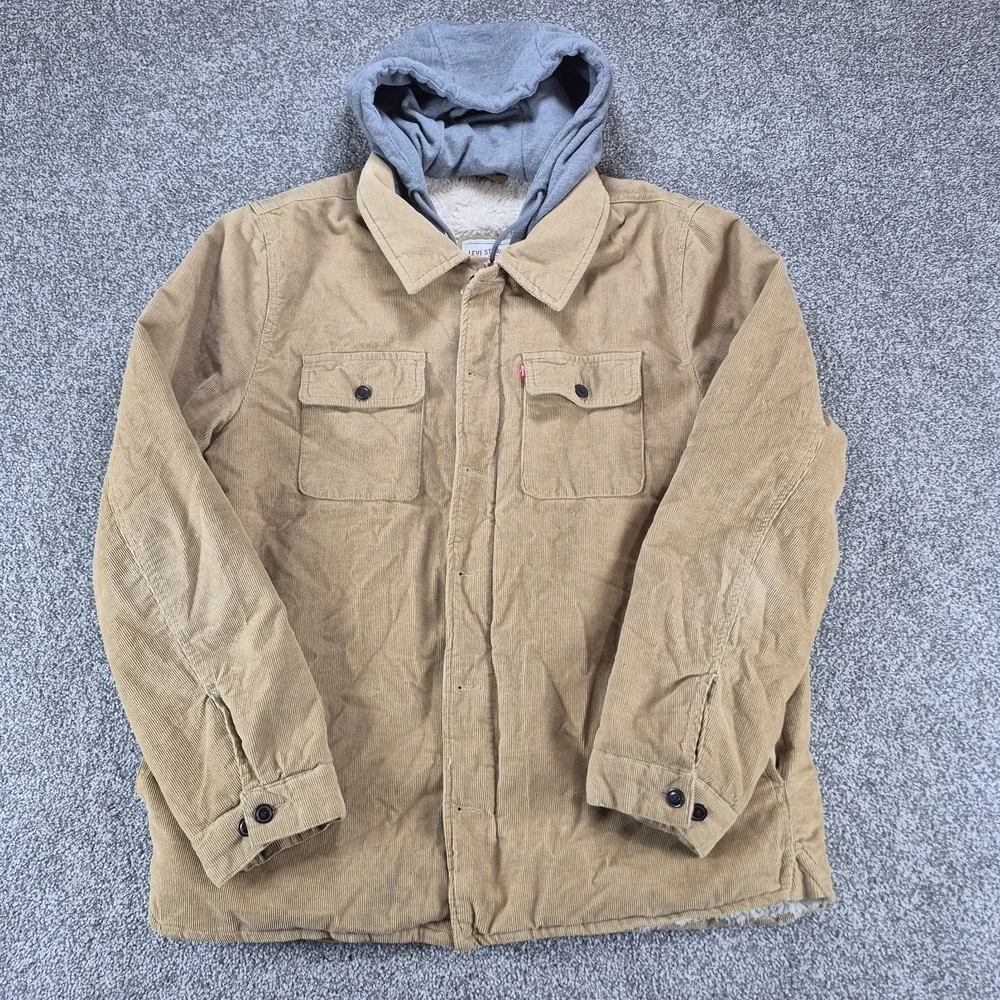 Levi's Corduroy Sherpa Lined Trucker Jacket Mens‎ Large Hooded Brown